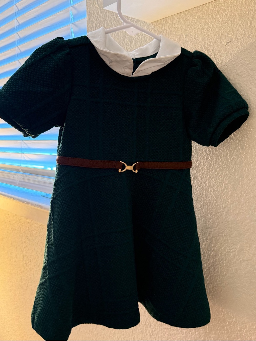 Janie and Jack Dark Green Textured Dress with White Collar